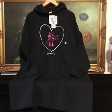 NWT Uniqlo WOMEN MICKEY ART KATE GIBB HOODED SWEAT LONG-SLEEVE DRESS Black XL
