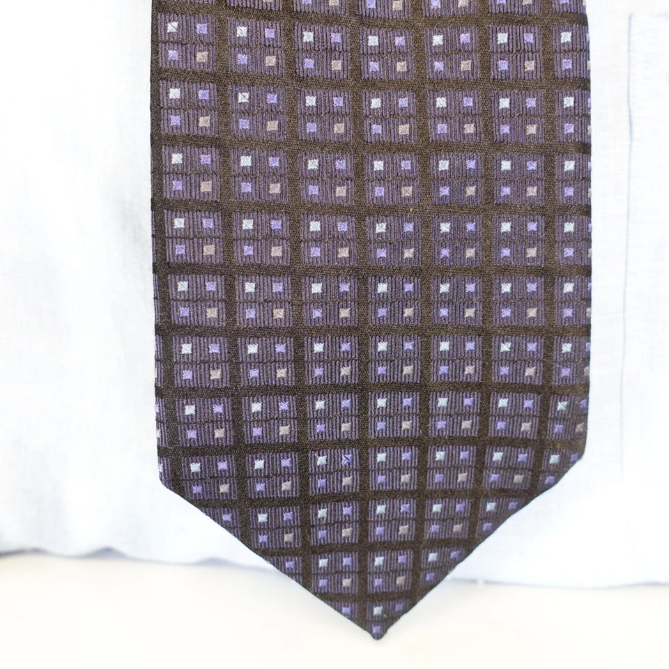 Corbata de cuello de diseñador para hombre CALVIN KLEIN azul a cuadros cubismo arte seda CK ropa de carrera EE. UU. Foto 3 de 4