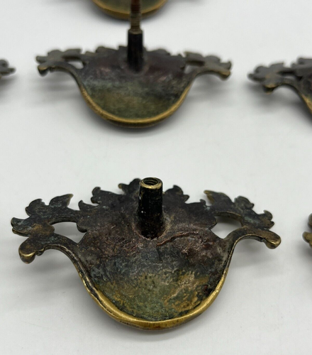 Set of 7 Ornate Victorian Era Antique Brass Drawer Bin Pulls Handles Baroque? - Picture 10 of 17