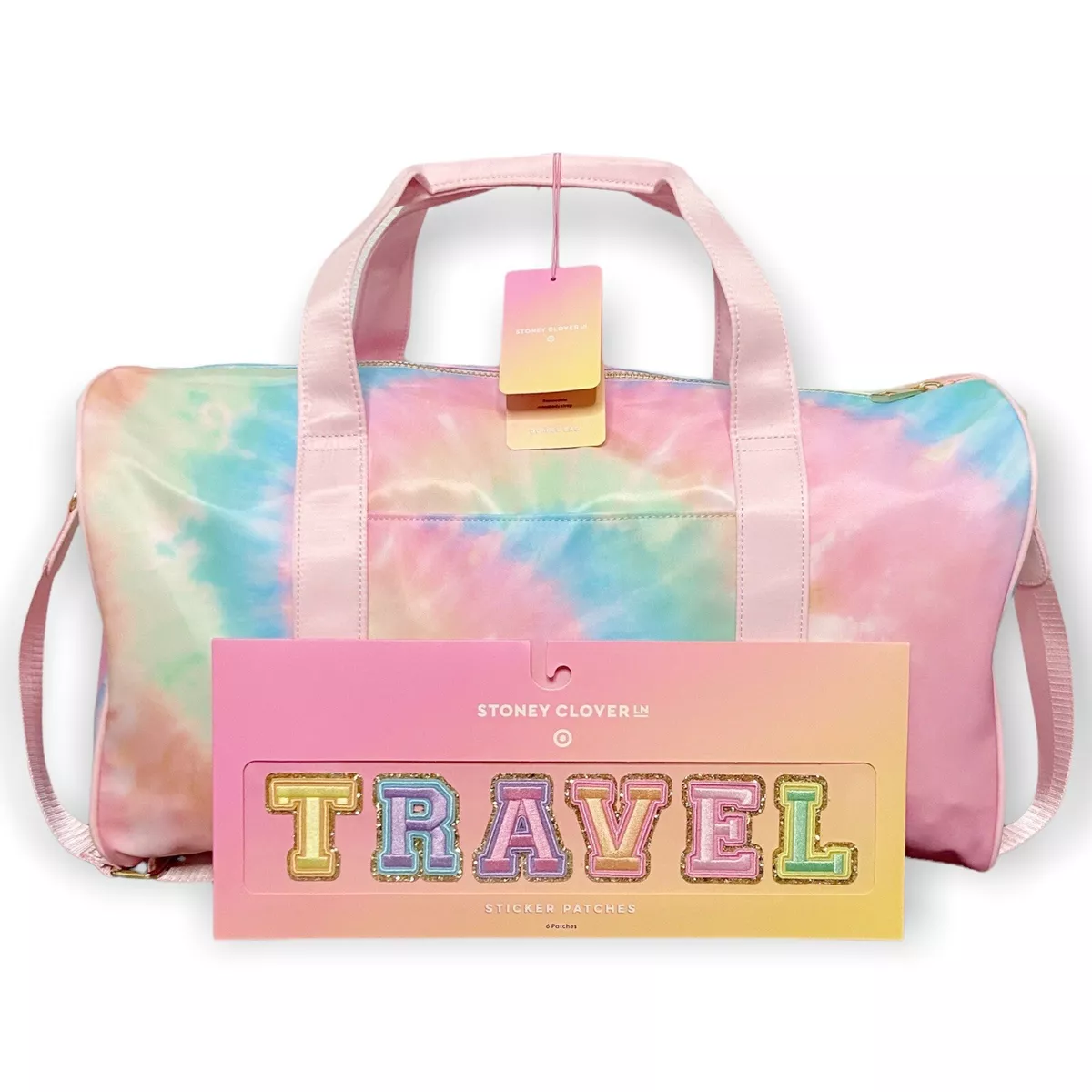 Stoney Clover Lane x Target Tie Dye Duffle Bag Rainbow Travel Patches Set  New