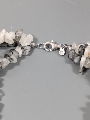Black Rutilated Quartz Chip Multi Strand Necklace 925 Layered Boho 18 inch - Picture 6 of 12