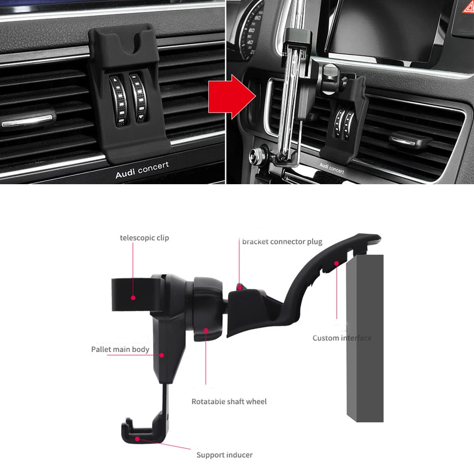 Carbon Fiber Printing Gravity Phone Mount Adjustable Holder For 12-18 Audi Q5 - Image 3 of 4
