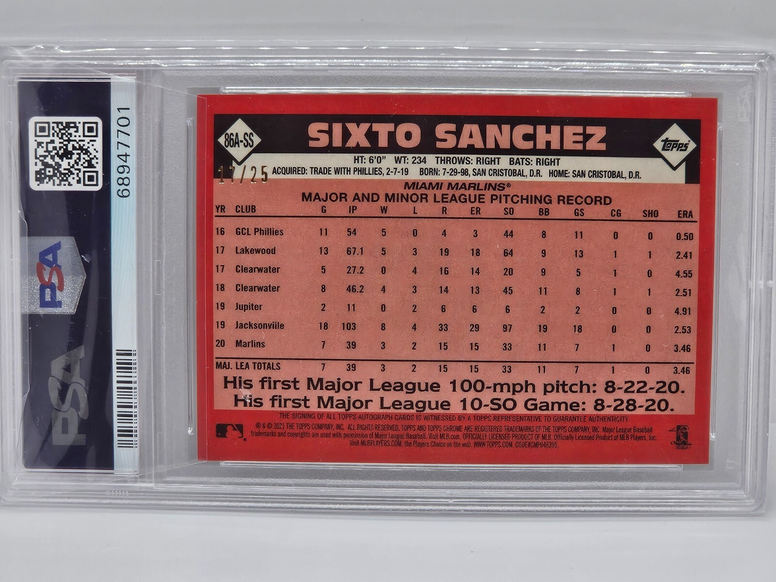 Sixto Rc 2021 Topps Chrome Sixto Sanchez RC 1986 Orange Refractor Auto #'D 17/25 ...