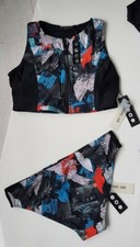 Label Lab Gym & Swim Multicoloured Bra Top & Abrief Uk 10 &12 New With Tags