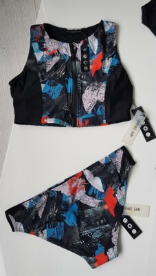  Label Lab Gym & Swim Multicoloured Bra Top & Abrief UK 10 &14  New With Tags 
