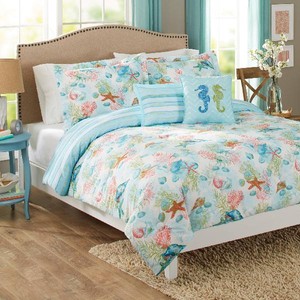 Details About Coastal Comforter Set 5 Pc Full Queen Shams Pillows Ocean Bedding Coral Blue