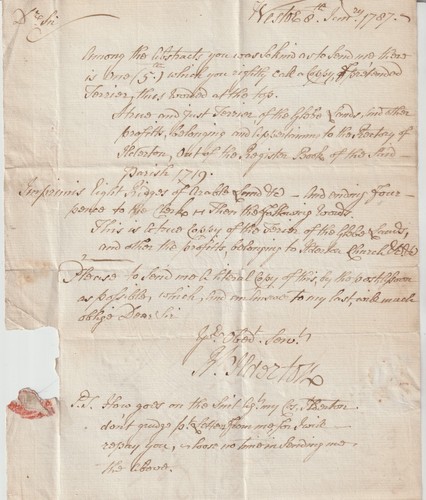 1787 RARE S SHIELDS 282 RARE 1st TYPE MILEAGE PMK LETTER TO THOMAS ADAMS ALNWICK - Picture 2 of 3