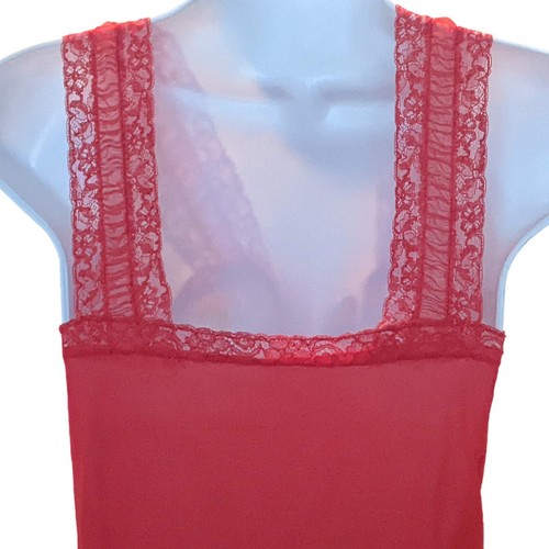 Vintage 1950s Strutwear Embroidered Slip Nightie Size 36 Red Black Floral Nylon - Picture 4 of 8