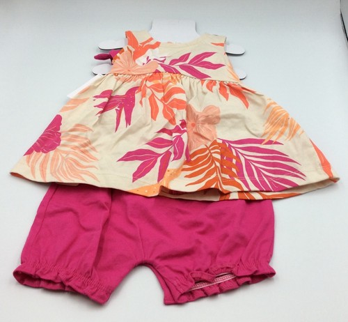 Carter's Infant/Toddler Girl's 2 Piece Dress and Romper Outfit Set Pink Tropical - Picture 2 of 2