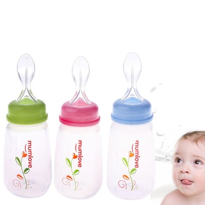 Baby Silicone Squeeze Feeding Bottle With Spoon Food Rice Cereal
