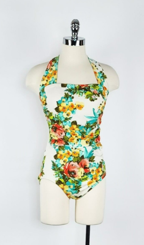 Maxine of Hollywood 1980's One Piece Floral Print bathing Suit Women's Size 14