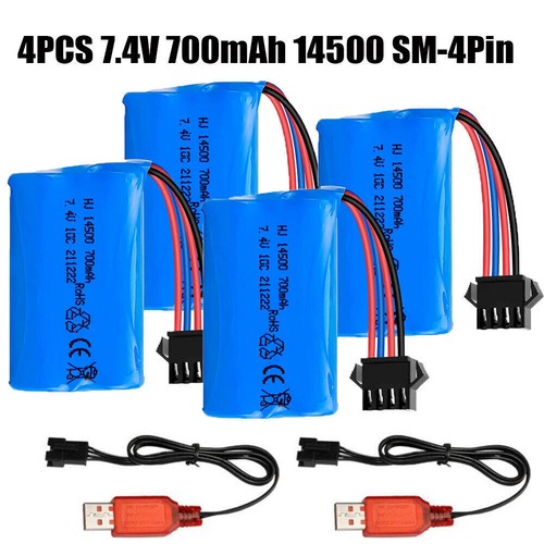4pcs 7.4V 700Mah Li-ion Battery Pack SM-4P Plug USB Charger for UDI902 RC Boat - Picture 2 of 8