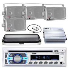 Marine Pyle USB SD Bluetooth Radio, Antenna, 3.5" Box Speakers, Cover, 400W Amp