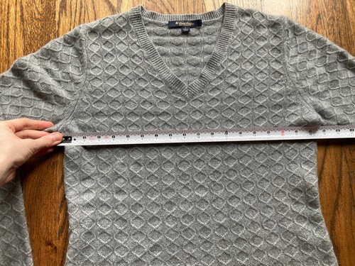 Brooks Brothers maglione donna grande 100% cashmere scollo a V grigio maglia cavo - Foto 7 di 11
