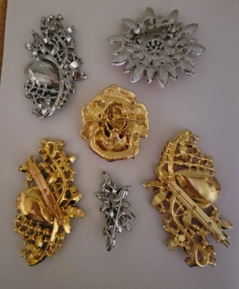 Lote de 6 broches de vidrio floral con flores de diamantes de imitación grandes 1 pequeños CA E231-9 Foto 2 de 4