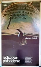 ORIG. '80 AMTRAK REDISCOVER PHILADELPHIA LIBERTY BELL 40X25 ADVERTISING POSTER
