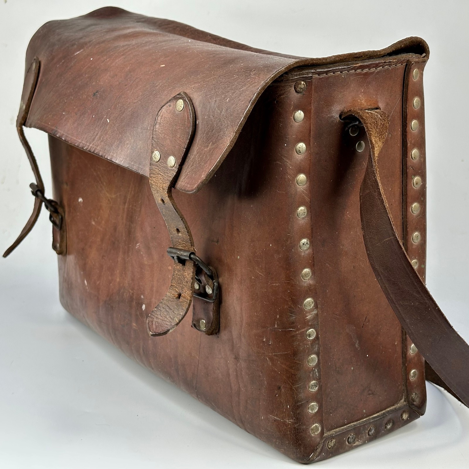 Antique French Large Rectangular Thick Leather In… - image 10