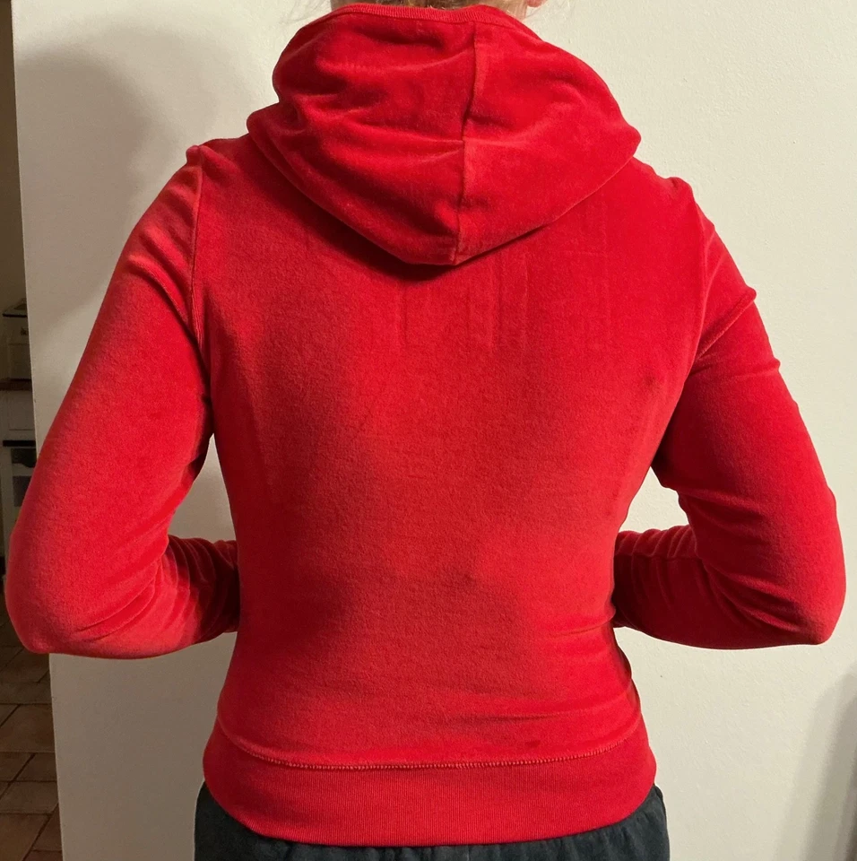 Victoria's Secret ROSA Mujer Sudadera con Capucha Completa Cremallera Talla S Chaqueta de Terciopelo Rojo Foto 2 de 4