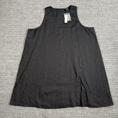 J Crew Maxine Button Back Dress Women 3X Black Sleeveless A-Line Beach Classic 