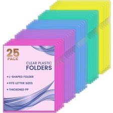 25 Pack Clear Document Folder Project Pockets, Clear Plastic Folders Letter S...
