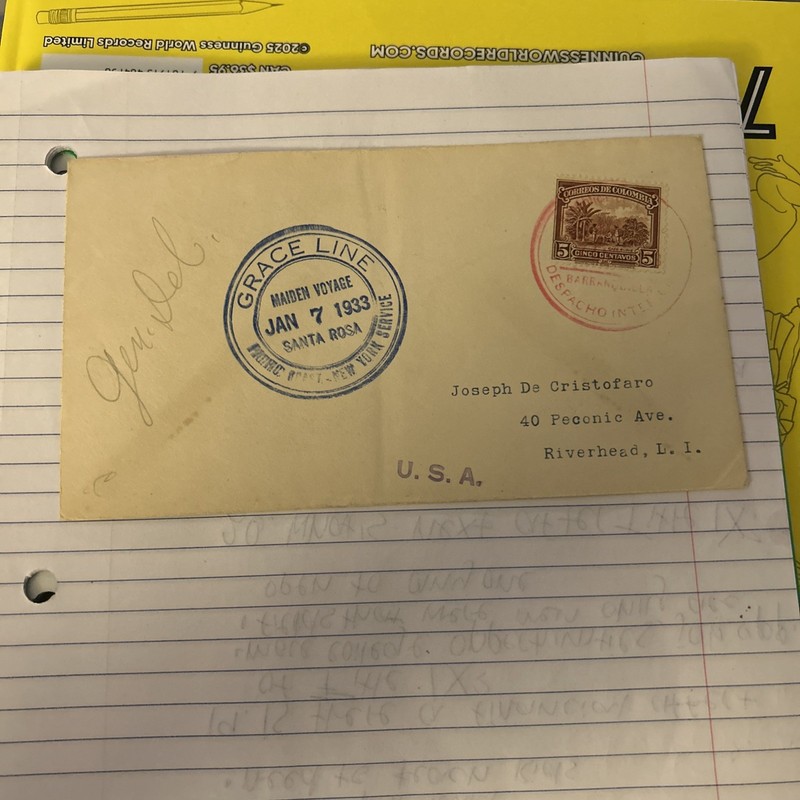 Jan 7 1933 Santa Rosa Maiden Voyage Grace Line Cover Columbia PM Cancel!