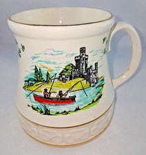 Bierseidel Bierkrug Irland Carrigaline Pottery Angeln Angler Boot Goldrand