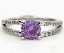 2CT Amethyst  White Topaz 925 Solid Sterling Silver Ring Sz 8 UB4-3