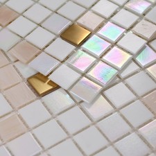 11.5 sq.ft White Glass Mosaic Tile for Bathroom, Pool, Kitchen Backsplash  W...