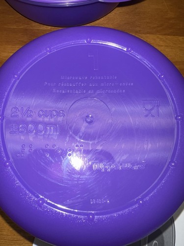 TUPPERWARE (2) 2 1/2 cup cups CRYSTALWAVE PURPLE MOCROWAVE CONTAINERS 2645 EUC - Picture 7 of 9