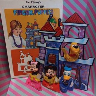 Vintage Walt Disney 60's Mickey Minnie Donald Pluto Finger Puppets with castle