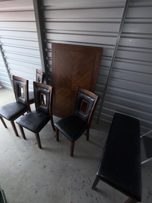 5-Piece Dark Wood Rectangular Dining Table Set w/ 3 Chairs & Bench Brown/Black