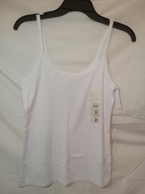 NO BO Picot Pointelle Tank Top L (12-14) Vivid White New With Tags