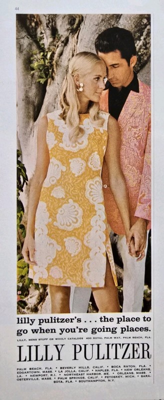 1969 Women's Lilly Pulitzer Yellow floral dress Vintage Mod fashion Ad 