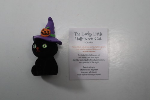 U1 THE LUCKY LITTLE HALLOWEEN BLACK CAT flocked miniature figurine Ganz - Picture 4 of 17