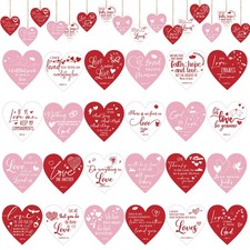 48 Pcs Valentine's Day Wood Ornament Christian Pink Red Heart Tree Hanging Cr...