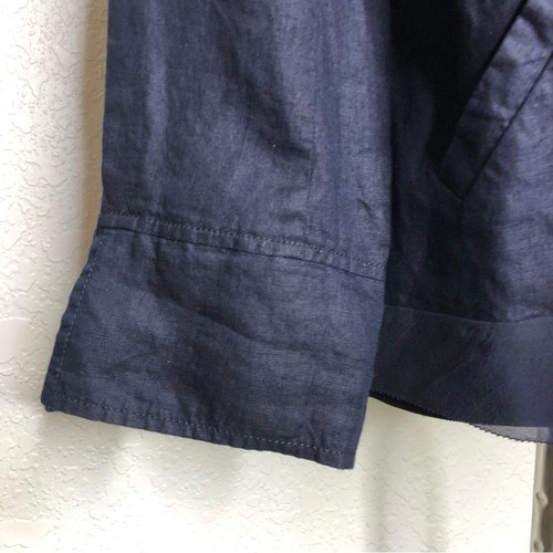 Eileen Fisher ink navy blue Irish linen silk trim open front jacket Small NWT - Picture 4 of 15