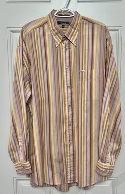 Faconnable Men s XXL 90 s Vintage Vertical Stripe 100% Cotton Button Down Shirt