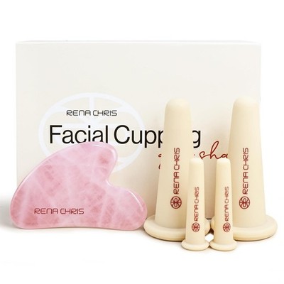 Rena Chris Facial Cupping Set with Rose Quartz Gua Sha Silicone Face Therapy