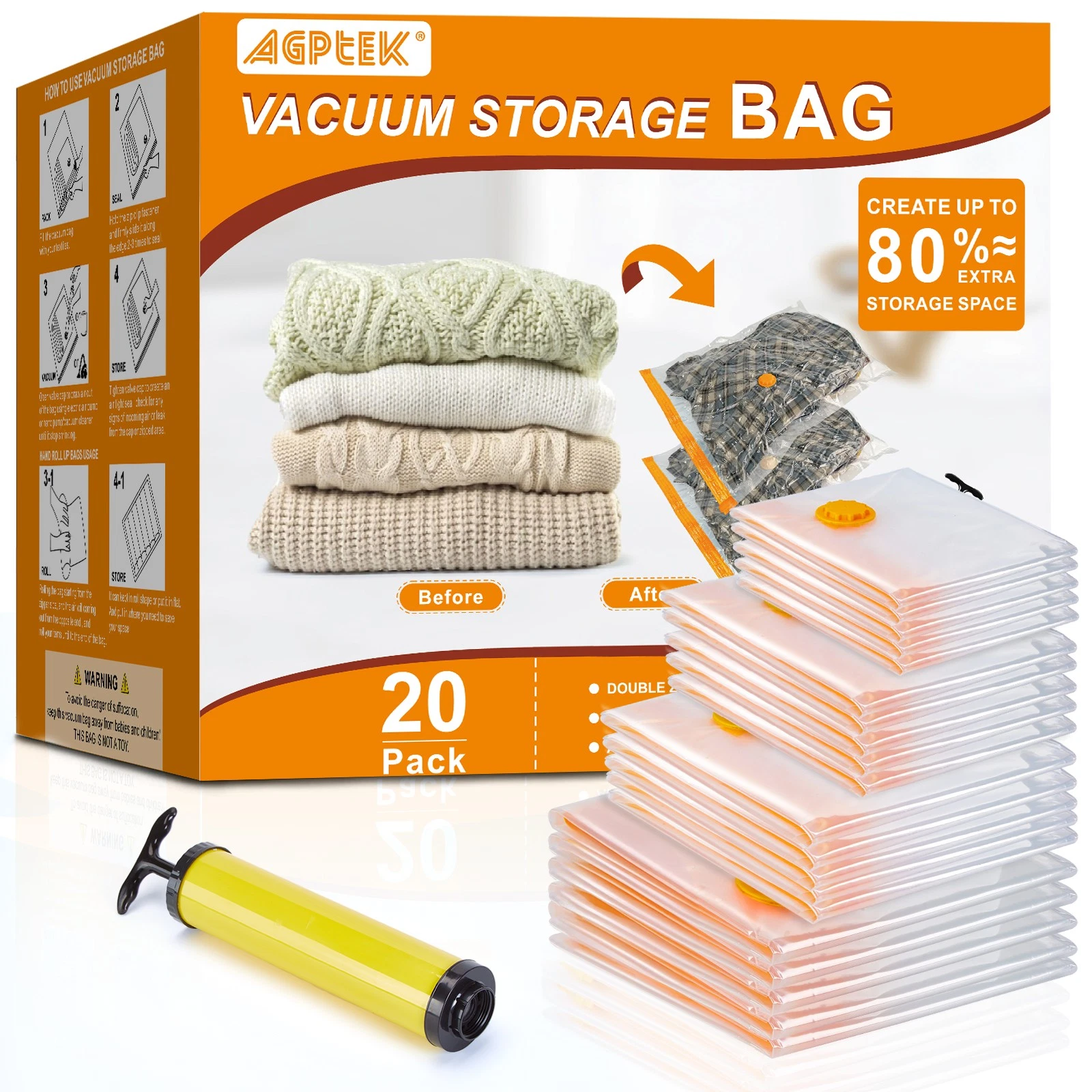 10/20PCS Strong Vacuum Storage Bags Bedding Clothes Space Saver Travel w/Pump