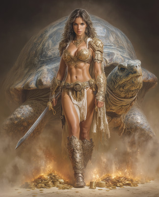 8x10 Warrior woman with tortoise treasure sword embers - 553778174