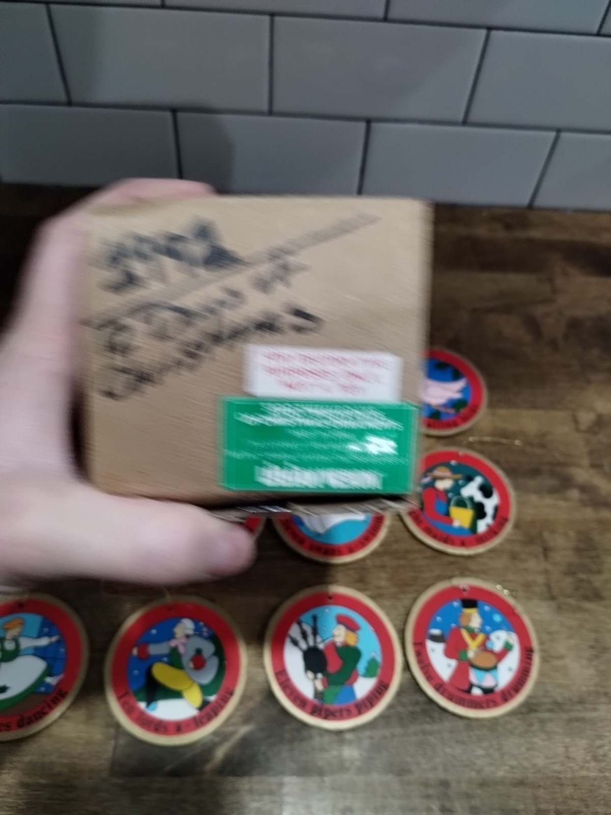 Vtg Lillian Vernon Painted Wood Set of 12 Days of Christmas Ornaments New Wooden