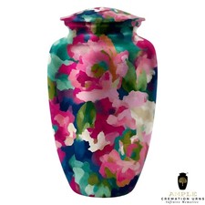 Luxury Floral Cremation Urn   Adult Size Metal Urn for Ashes   Handmade Artistic