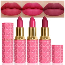 3Pcs Plum Purple Rose Red Mauve Matte Lipstick Pack Sets for Women Silky