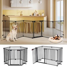 Freestanding Dog Gates with Door Walk Through, Extra Wide Doggy Door 150" W x...