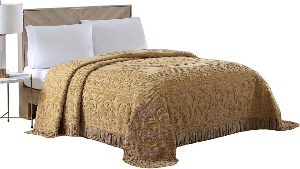 Medallion Chenille Bedspread, Queen, Gold - Image 3 of 4