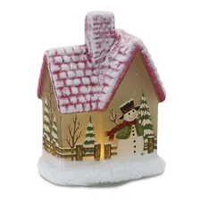 Melrose LED Lighted House with Snowman (Set of 2)