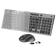 FENIFOX Wireless Keyboard and Mouse, Rechargeable USB C Combo Silent Black Grey