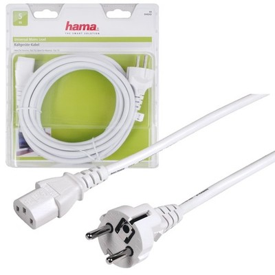 Hama Kaltgeräte-Kabel 5m Netzkabel C13 3-Pol Strom-Kabel Schuko CEE 7/4 TV PC