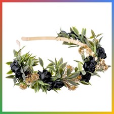 Black Flower Crown Headband, Fairy Dark Floral Headpiece