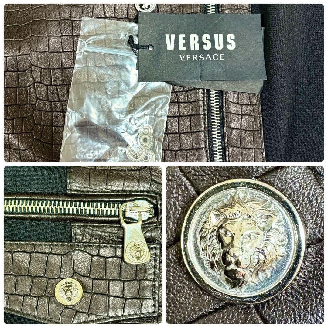 USED UNUSED WITH TAGS: GIANNI VERSACE CROCODILE EMBOSSED LAMB LEATHER JACKET, thumbnail 6